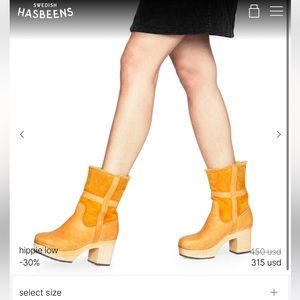 Swedish Hasbeens Hippie Low Genuine Shearling Lined Boot Size 37